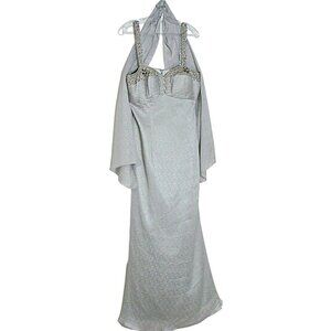 Marsoni Dress Size 12 Silver Beaded w/ Scarf Cocktail Bridal Evening Prom Event